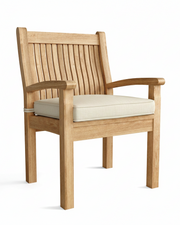 Wooden chair with a cream cushion on a white background