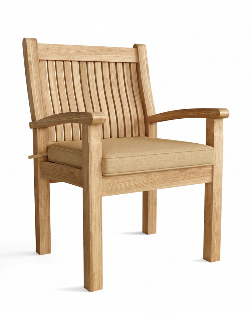Wooden armchair with a sesame cushion on a white background