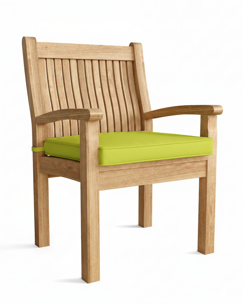 Wooden chair with a green cushion on a white background