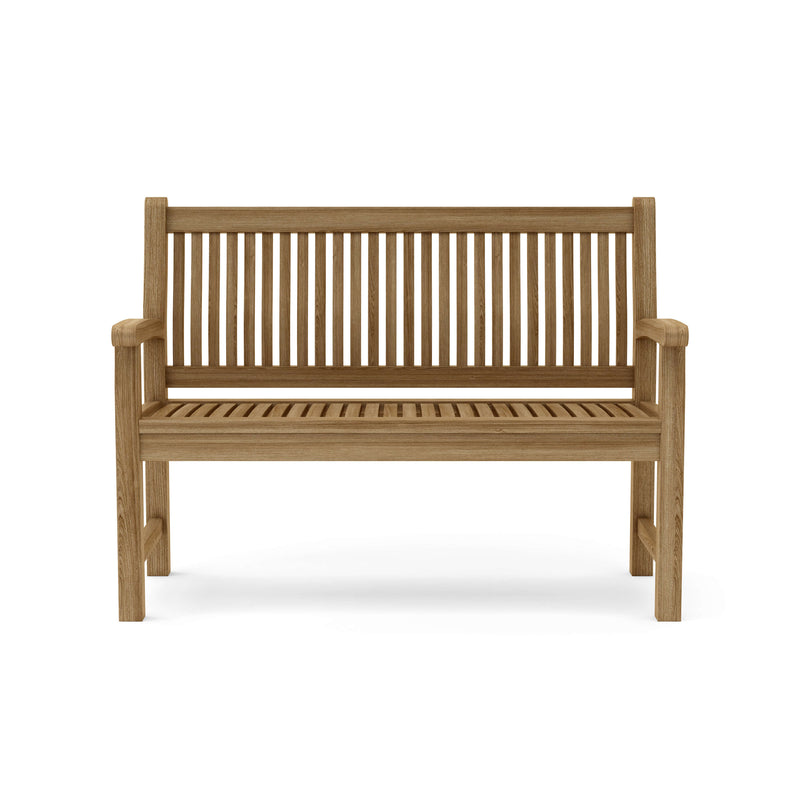 Anderson Teak Sahara 2-seater bench front view on white background.  