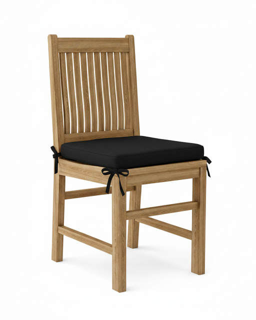 Wooden chair with a black cushion on a white background