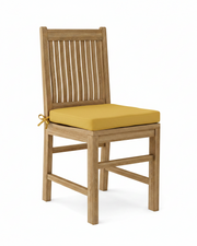 Wooden chair with a yellow cushion on a white background