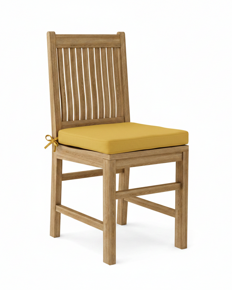 Wooden chair with a yellow cushion on a white background