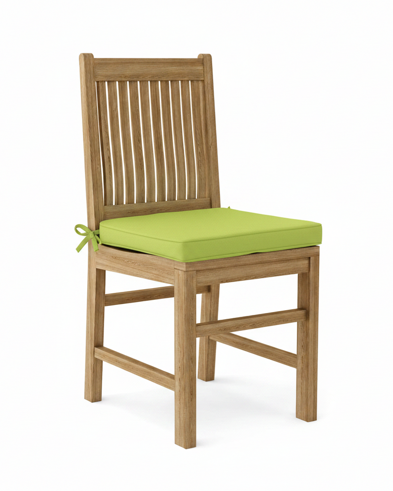 Wooden chair with a green cushion on a white background