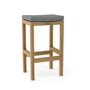 Wooden bar stool with a gray cushion on a white background