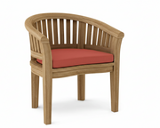 Anderson teak cured dining armchair with henna cushion on white background. 