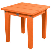 Orange side table with a visible brand logo on a white background