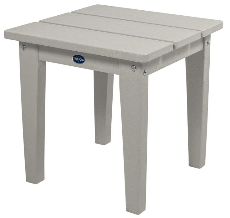 Gray outdoor table with a visible brand logo on a white background
