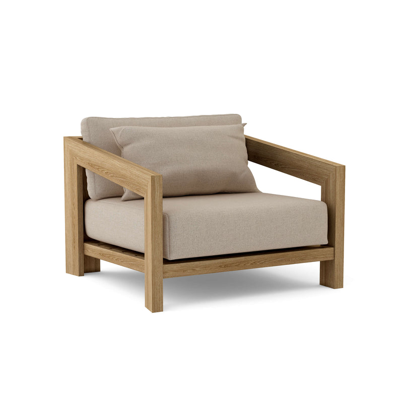 Smyrna teak lounge chair with cast ash 
cushion on white background.  