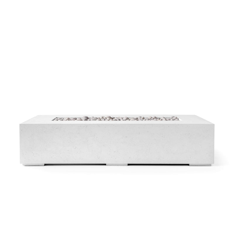 Sonoma 56-inch natural concrete fire pit with ivory beach stone on a white background. 