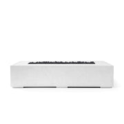 Sonoma 56-inch natural concrete fire pit with black lava rock on a white background. 