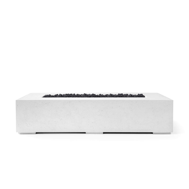 Sonoma 56-inch natural concrete fire pit with black lava rock on a white background. 