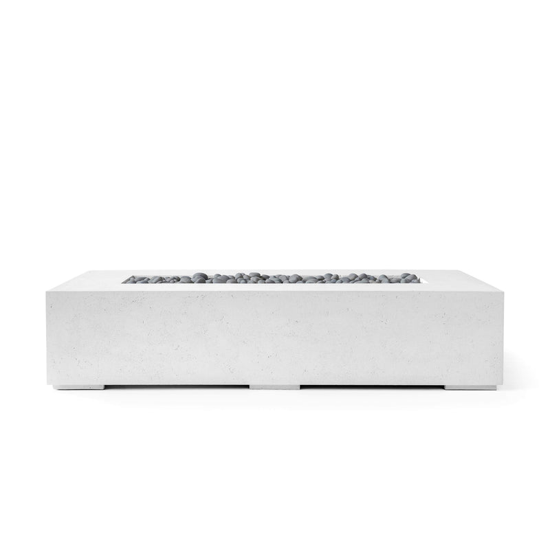 Sonoma 56-inch natural concrete fire pit with slate beach stone on a white background. 