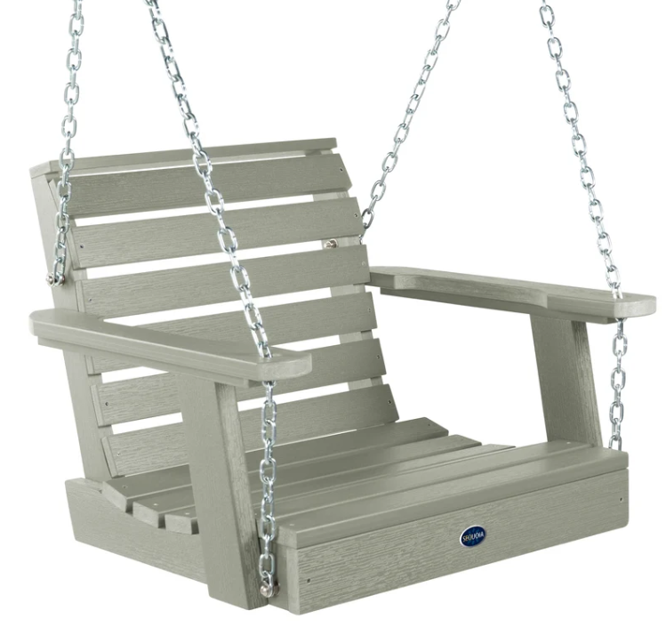 Sequoia single seat swing in eucalyptus on a white background.  