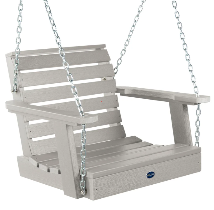 Sequoia single seat swing bench in harbor gray on a white background.  