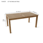 Anderson Teak Bahama 65" rectangular dining table with dimensions