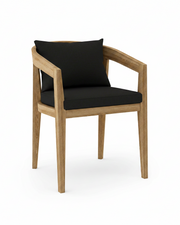 Toscana teak dining chair with black cushion on white background.