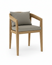 Toscana teak dining chair with bliss smoke cushion on white background.