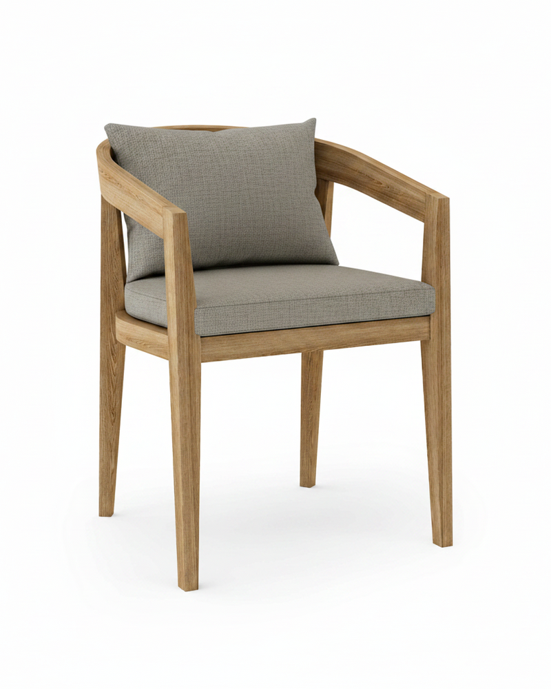 Toscana teak dining chair with bliss smoke cushion on white background.