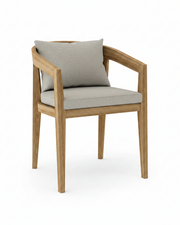 Toscana teak dining chair with cast silver cushion on white background.