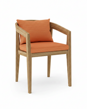 Toscana teak dining chair with dupione papaya cushion on white background.