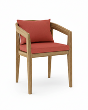 Toscana teak dining chair with henna cushion on white background.
