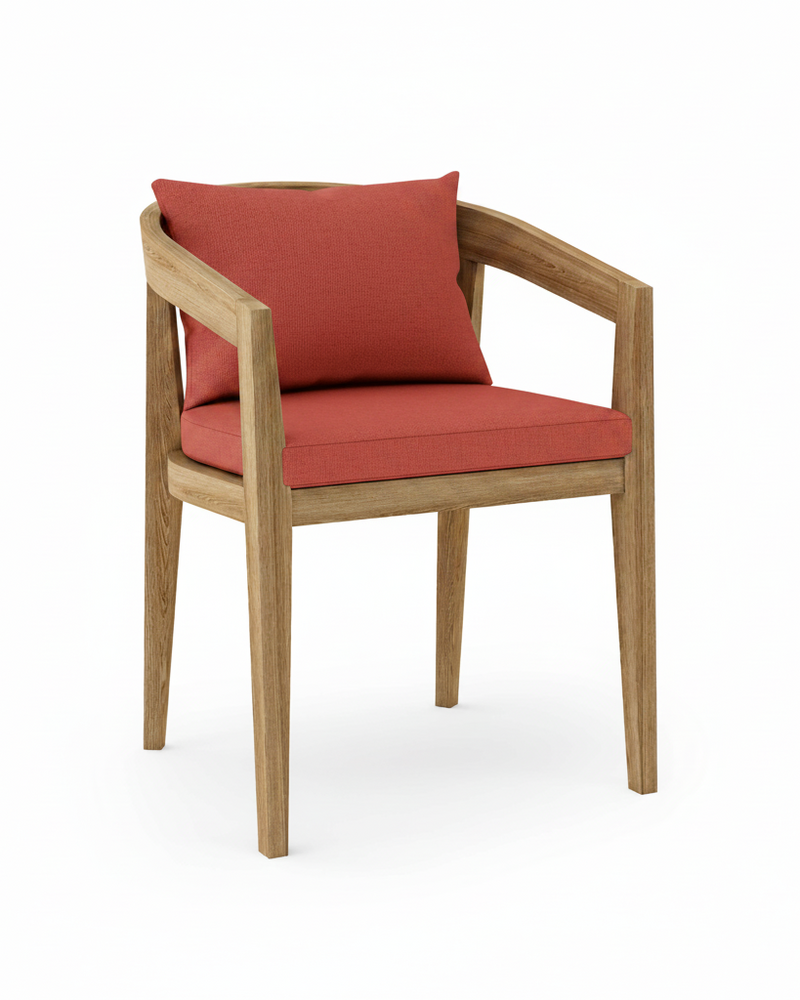 Toscana teak dining chair with henna cushion on white background.
