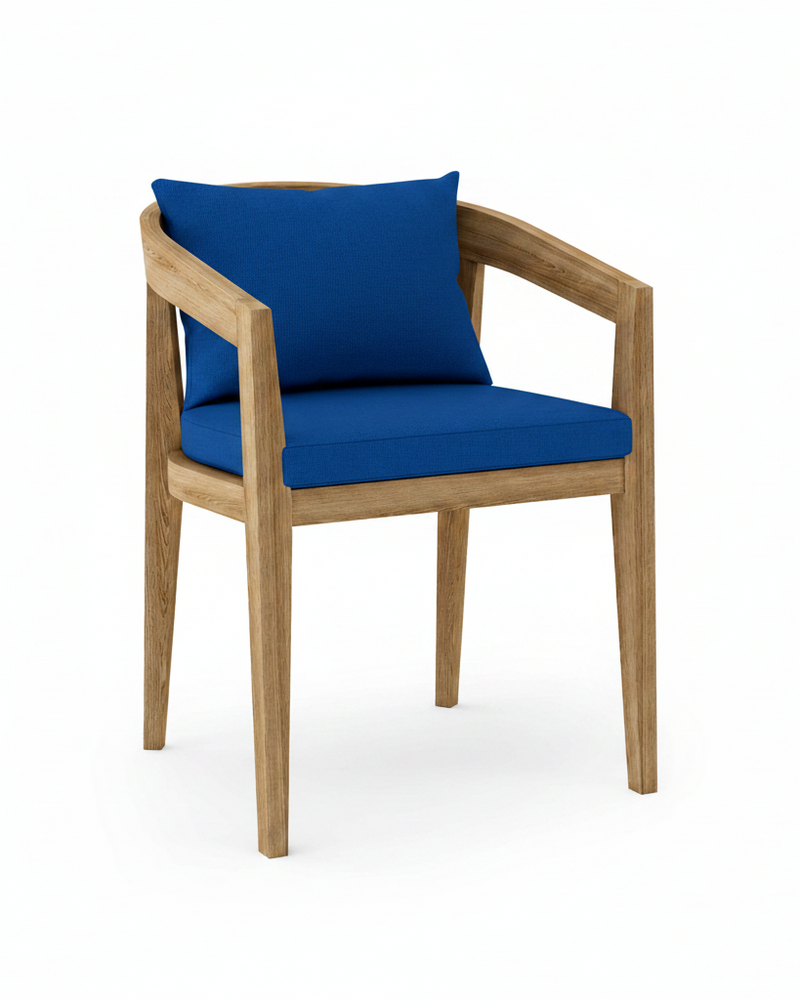 Toscana teak dining chair with pacific cushion on white background.