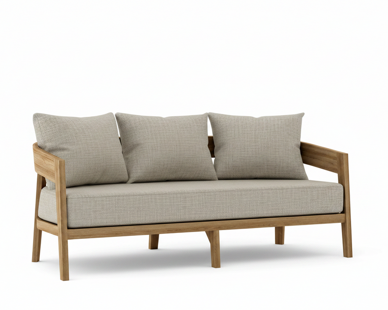 Toscana teak sofa with granite cushions on a white background.