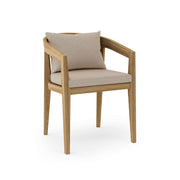 Toscana teak dining chair with cast ash cushion on white background.