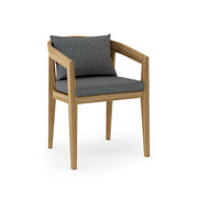 Toscana teak dining chair with cast charcoal cushion on white background.