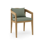 Toscana teak dining chair with cast sage 
cushion on white background.