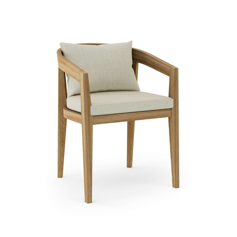 Toscana teak dining chair with natural cushion on white background.