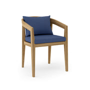 Toscana teak dining chair with navy cushion on white background.