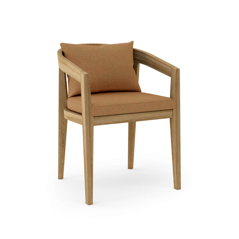 Toscana teak dining chair with teak cushion on white background.
