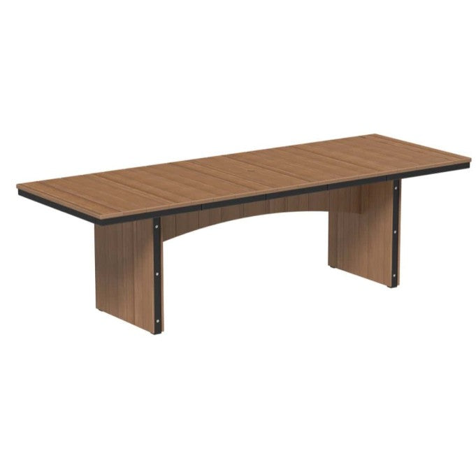 Antique mahogany and black urban dining table 3x8 rectangular on a white background.  