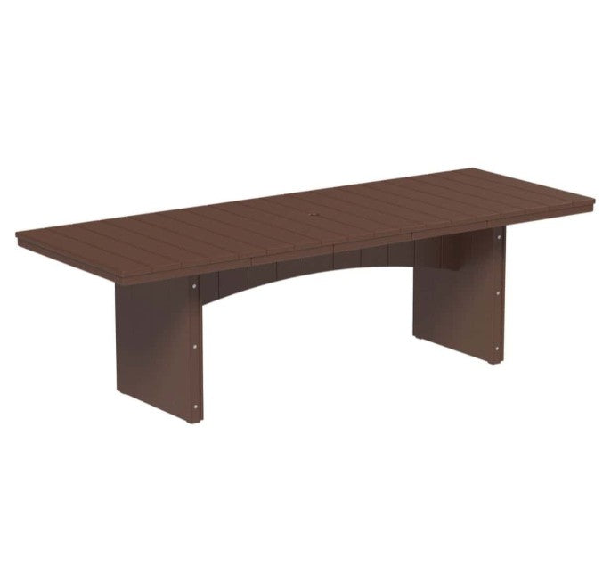 Chestnut brown urban dining table 3x8 rectangular on a white background.  