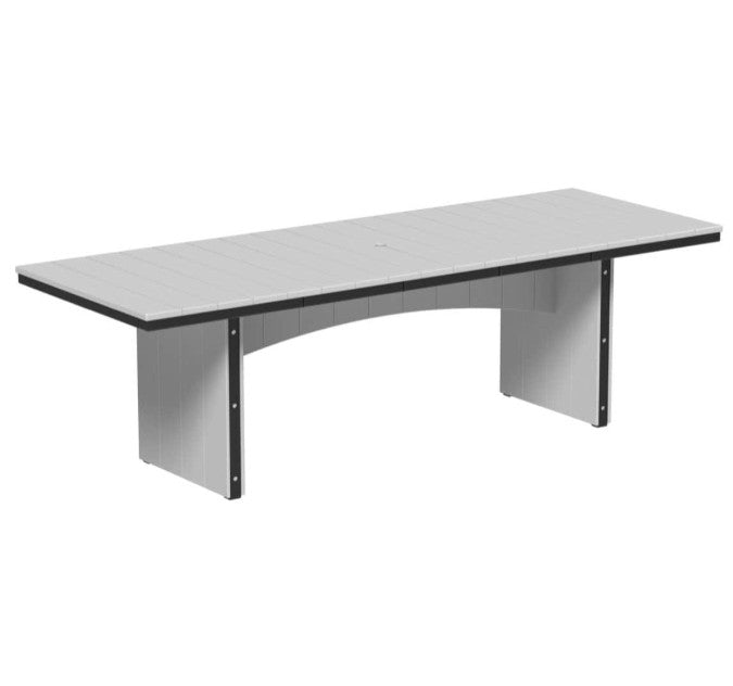 Dove gray and black urban dining table 3x8 rectangular on a white background.  