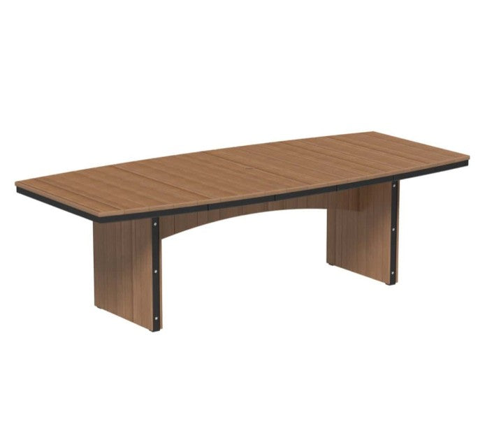 Antique mahogany and black urban dining table 4x8 oval on a white background.  