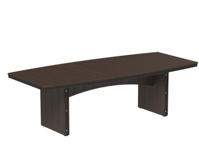 Brazilian walnut and black urban dining table 4x8 oval on a white background.  