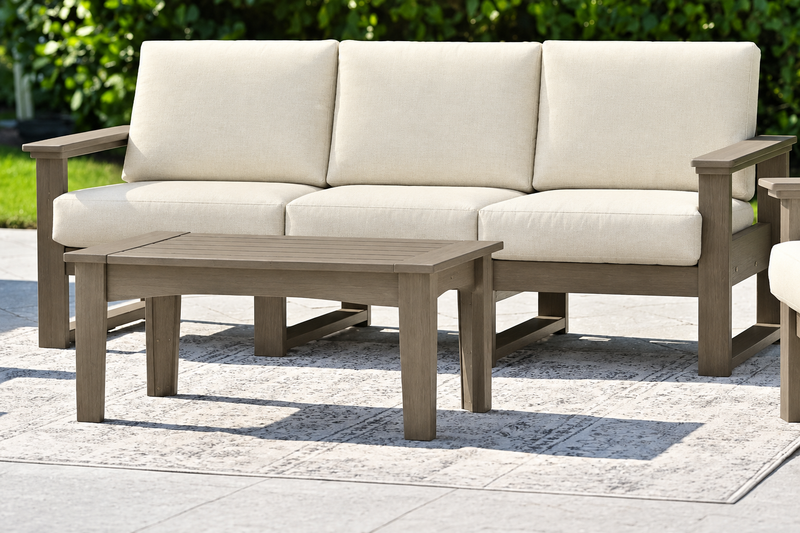 Weatherwood sofa with Canvas cushions