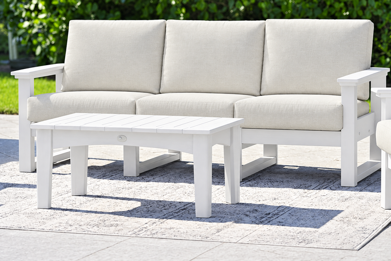 White-frame sofa with Canvas cushions