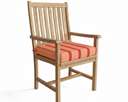 Wooden chair with a striped cushion on a white background