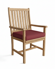 Wooden chair with a burgundy cushion on a white background