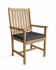 Wooden chair with a dark cushion on a white background
