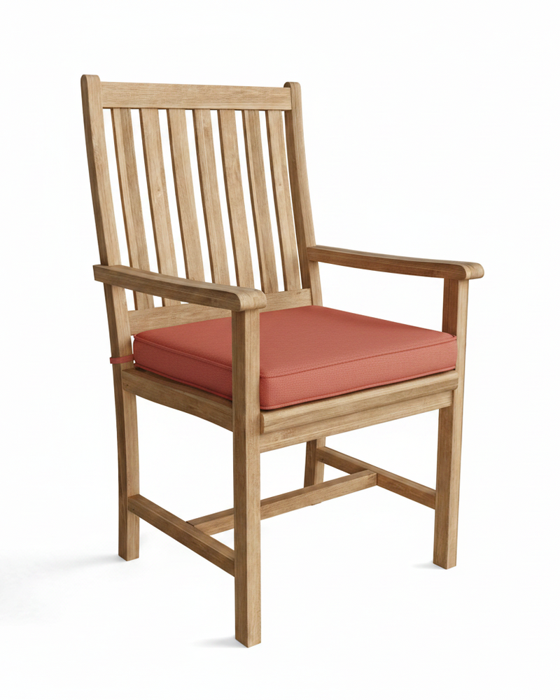 Wooden chair with henna 
cushion on a white background