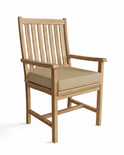 Wooden chair with beige cushion on a white background