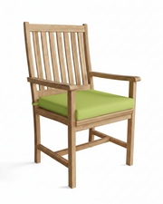Wooden chair with green cushion on a white background