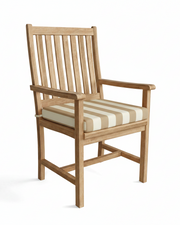 Wooden chair with striped cushion on a white background
