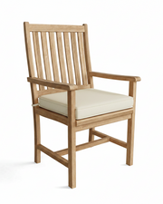 Wooden chair with a white cushion on a white background